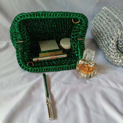 Metallic Crochet Clutch Bag – Woven Evening Purse