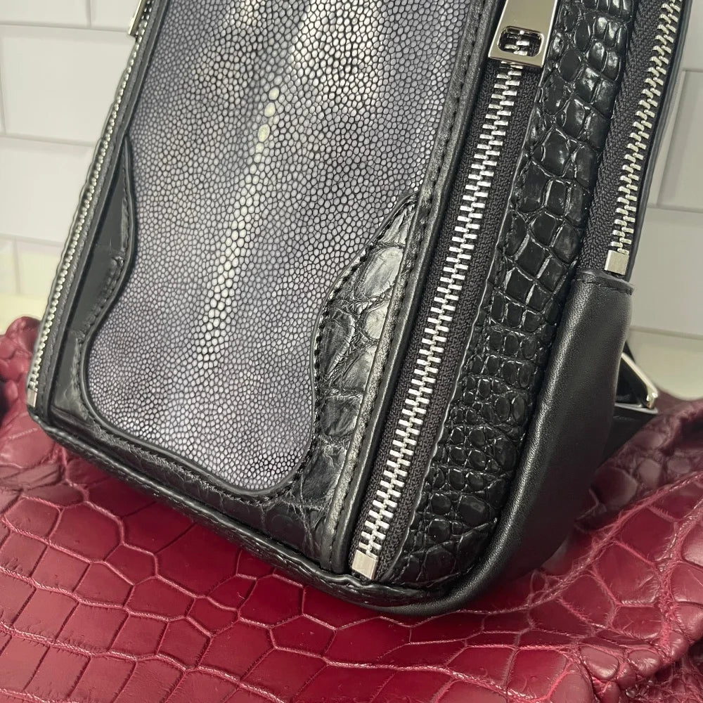 Crocodile & Stingray Leather Sling Bag for Men – Handmade Crossbody