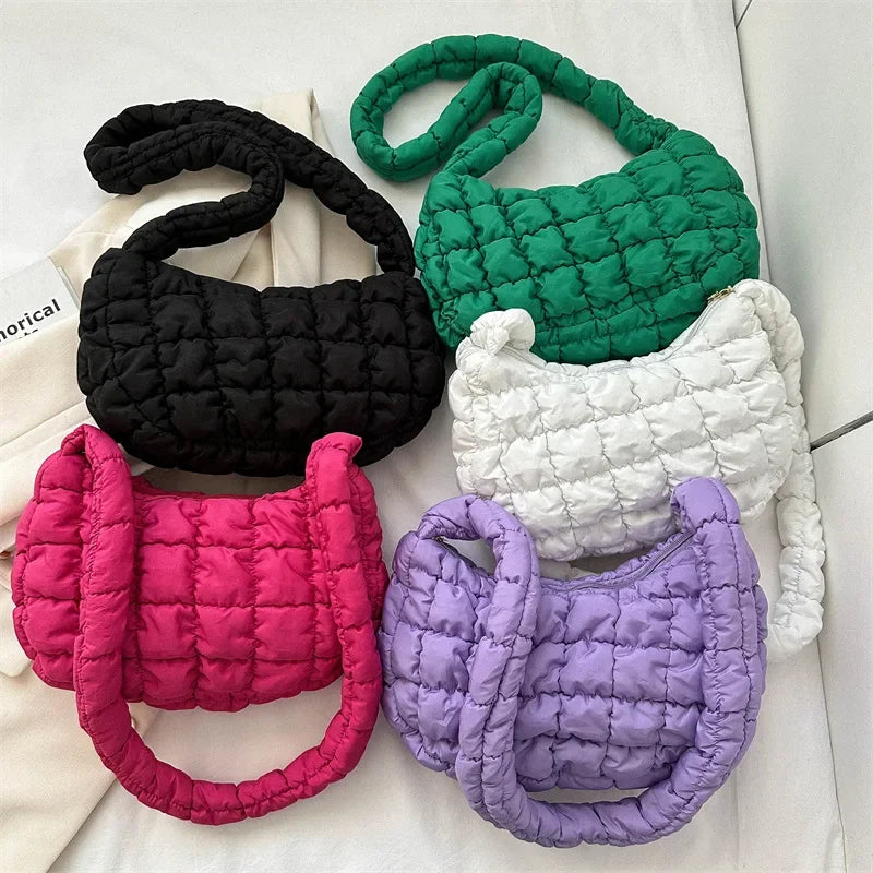Quilted Puffer Hobo Bag for Women – Nylon Shoulder Purse