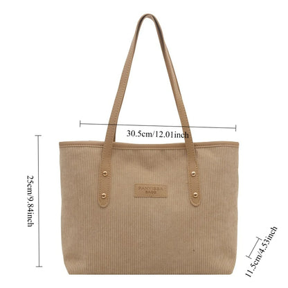Corduroy Tote Shoulder Bag – Large Capacity Commuter Handbag