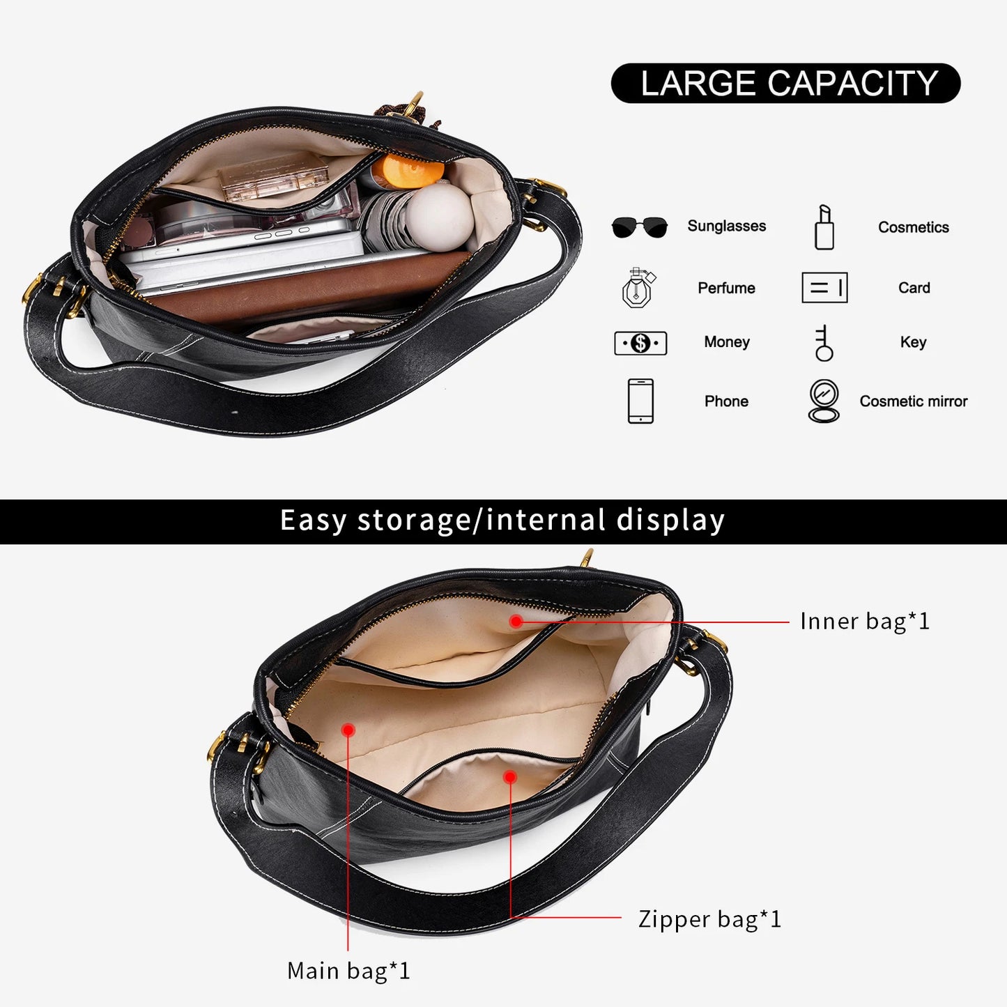 Women's Retro Hobo Shoulder Bag – Large Capacity Soft PU Leather Crossbody