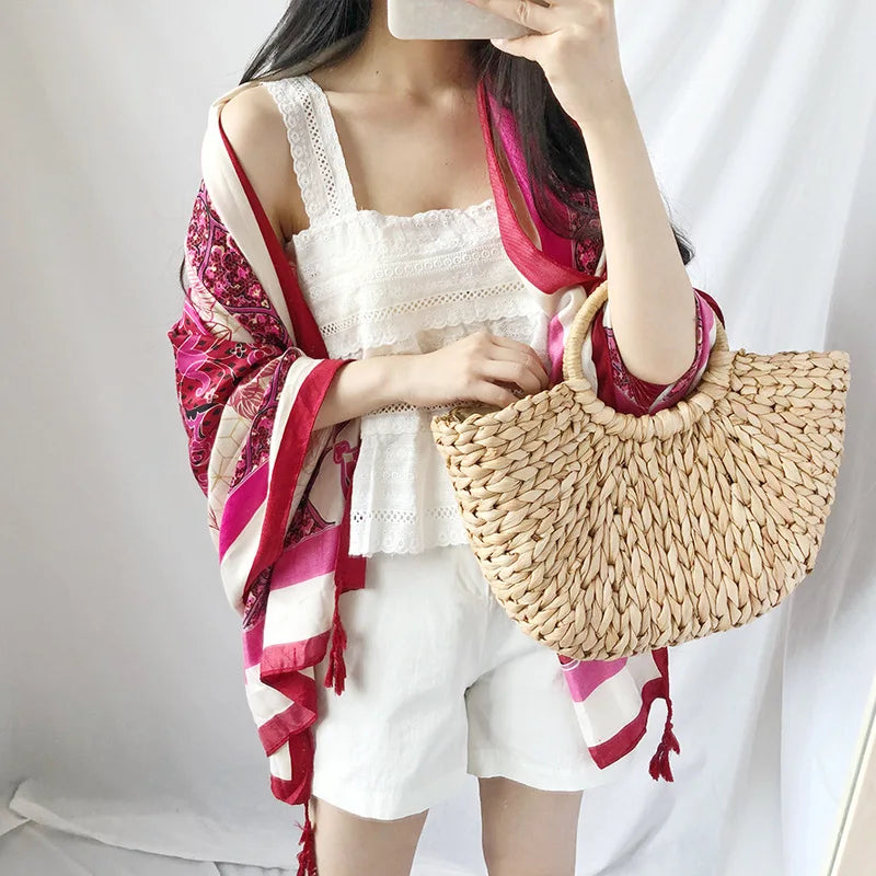 Handwoven Straw Beach Bag – Bohemian Wicker Tote for Women