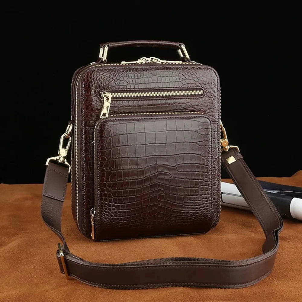 Crocodile Leather Men's Business Bag – Large Capacity Shoulder & Handbag