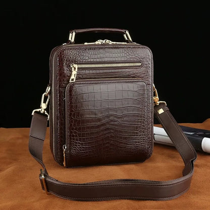 Crocodile Leather Men's Business Bag – Large Capacity Shoulder & Handbag