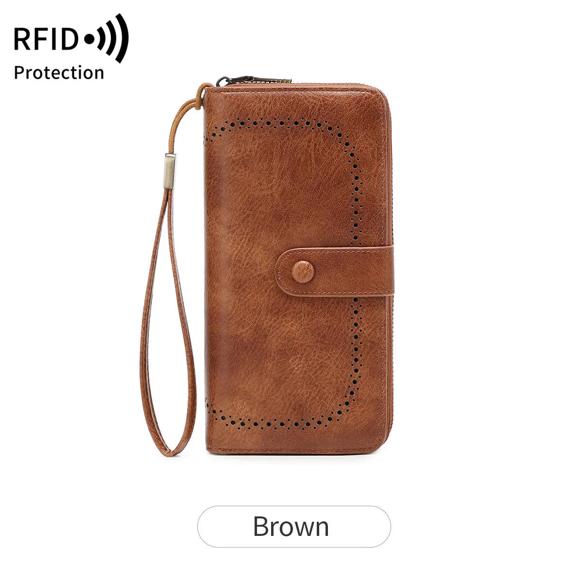 RFID Vintage Long Wallet for Women – Large Capacity Zipper Clutch
