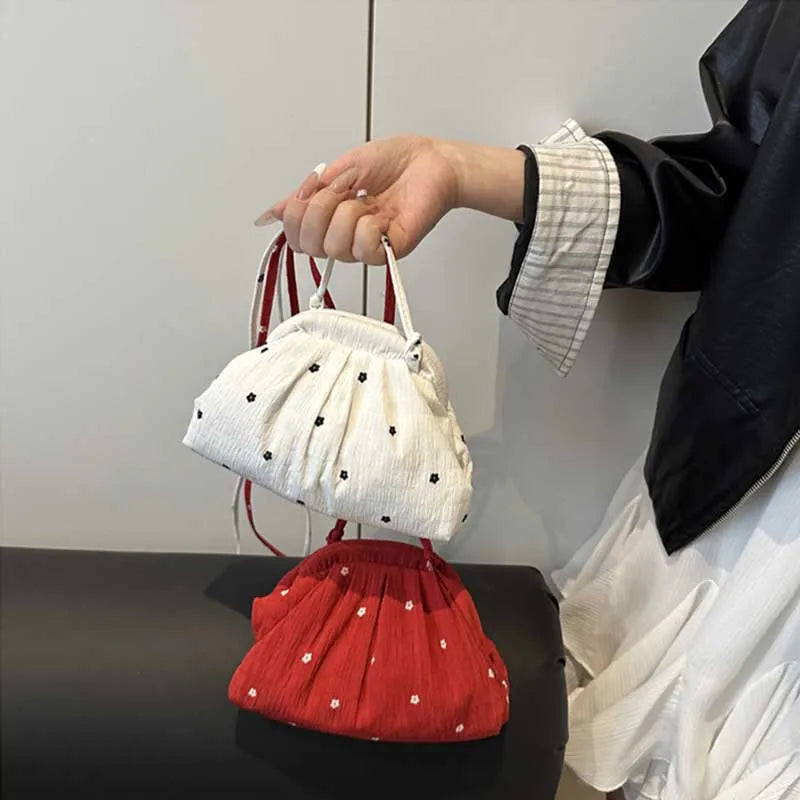 Korean Style Floral Bucket Shoulder Bag – Soft PU Leather Mini Crossbody