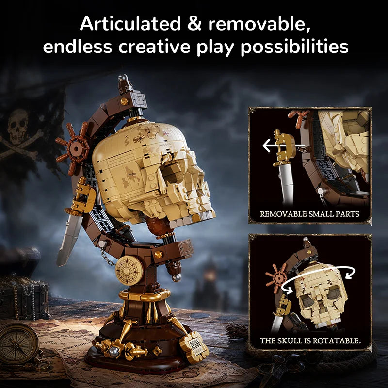 MOC Pirate Skull Globe Building Blocks – Creative Model Kit
