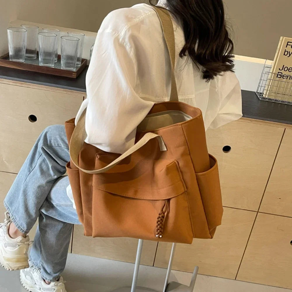 Casual Shoulder Bag Canvas Bag Women Large Capacity Summer College Student Commuting Tote Bag Women