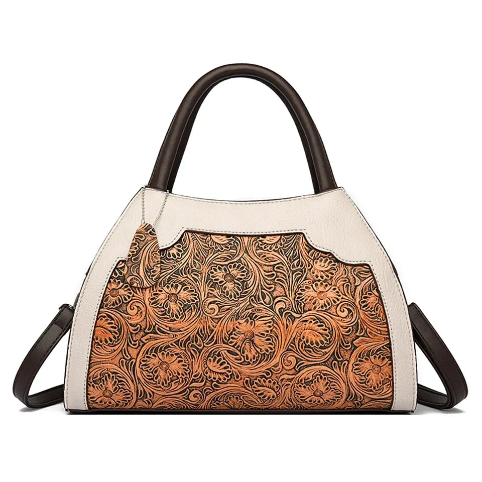 Luxury Floral Embossed Leather Handbag for Women