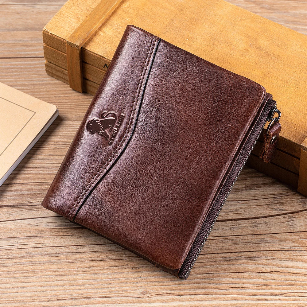 RFID Blocking Leather Wallet – Bifold with Card Slots & Zipper