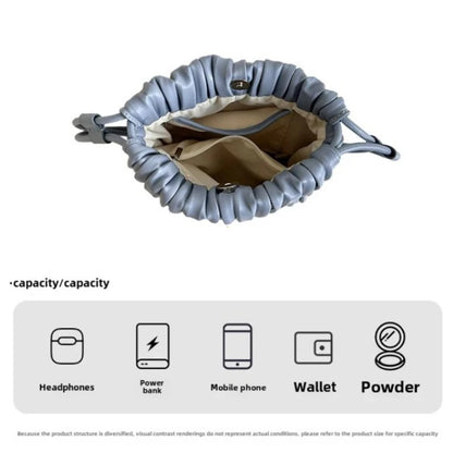 Pleated PU Leather Crossbody Bag – Mini Bucket Shoulder Bag for Women