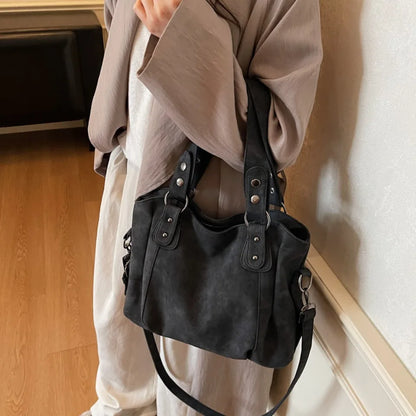 Large Faux Suede Shoulder Bag for Women – Vintage Hobo Handbag