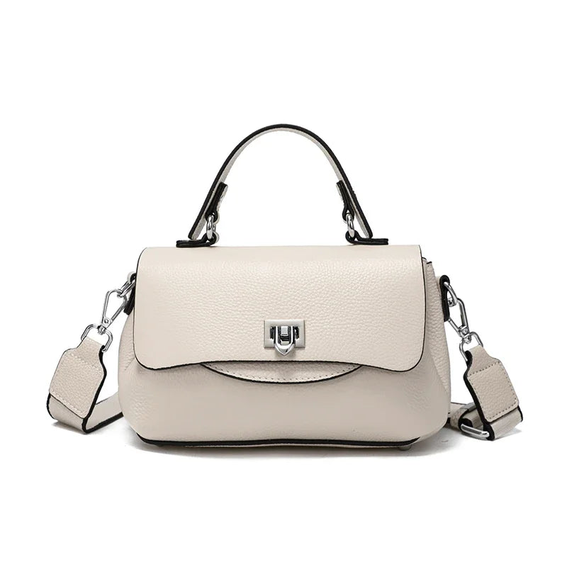 Genuine Leather Mini Satchel Bag for Women – Top Handle Crossbody with Lock Closure