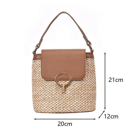 Straw Bucket Bag Women's Summer Crossbody Handbag