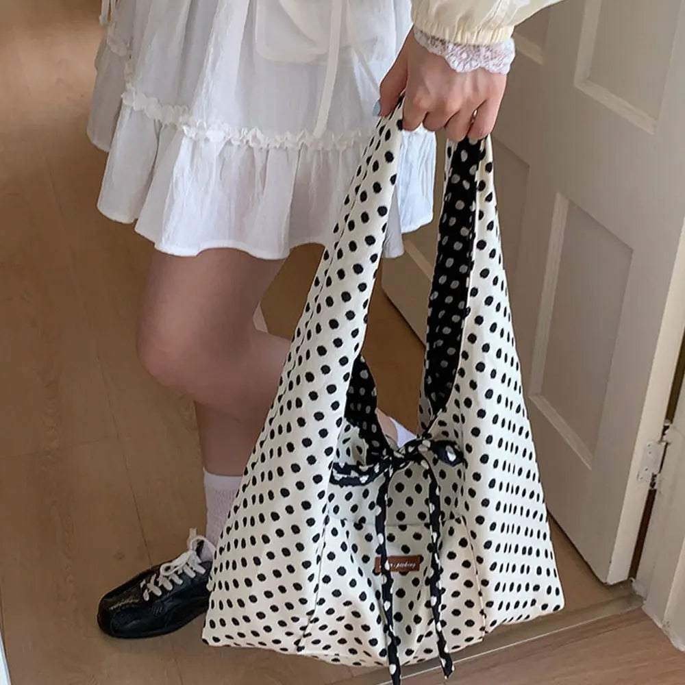 Polka Dot Shoulder Bag – Korean Double-Sided Large Tote