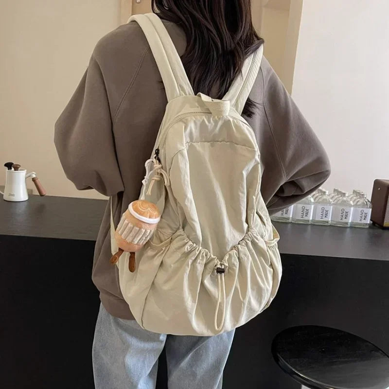 Large Capacity Women's Casual Backpack – Korean Pleated Cloth School Bag