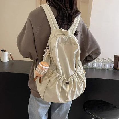 Large Capacity Women's Casual Backpack – Korean Pleated Cloth School Bag