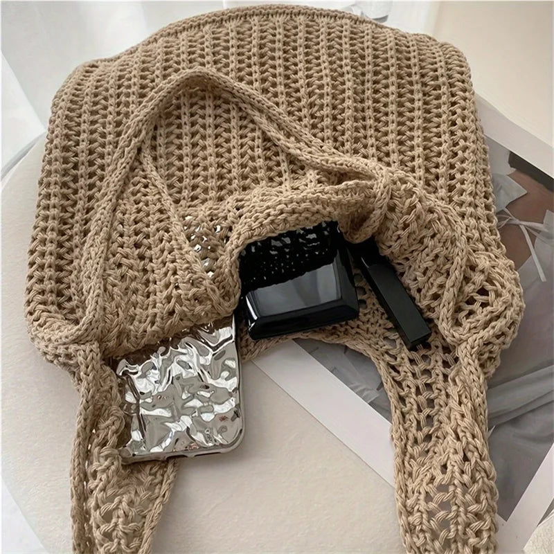 Bohemian Crochet Shoulder Bag – Large Capacity Woven Tote