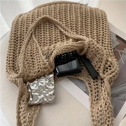 Bohemian Crochet Shoulder Bag – Large Capacity Woven Tote