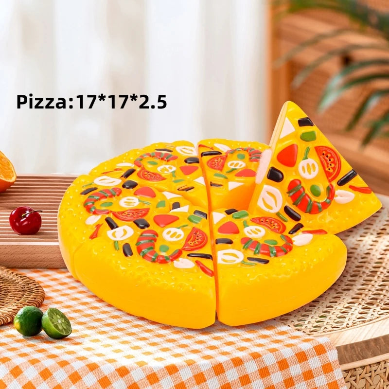 Kids Pretend Play Pizza & Fruit Cutting Kitchen Toy Set