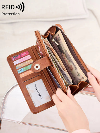 RFID Blocking Women's Long Wallet with Wrist Strap
