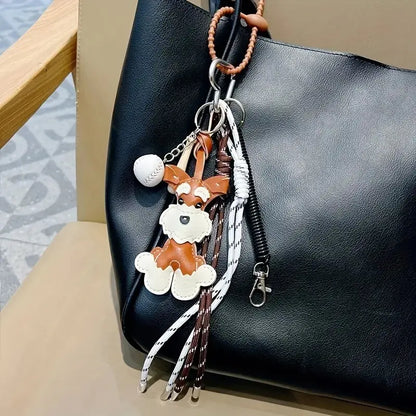 Schnauzer Bag Charm – Handmade Leather Dog Keychain with Baseball