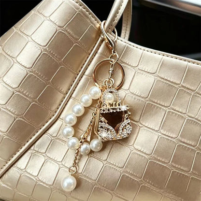 Crystal Rhinestone Keychain – Pearl Bead Handbag Charm Key Ring