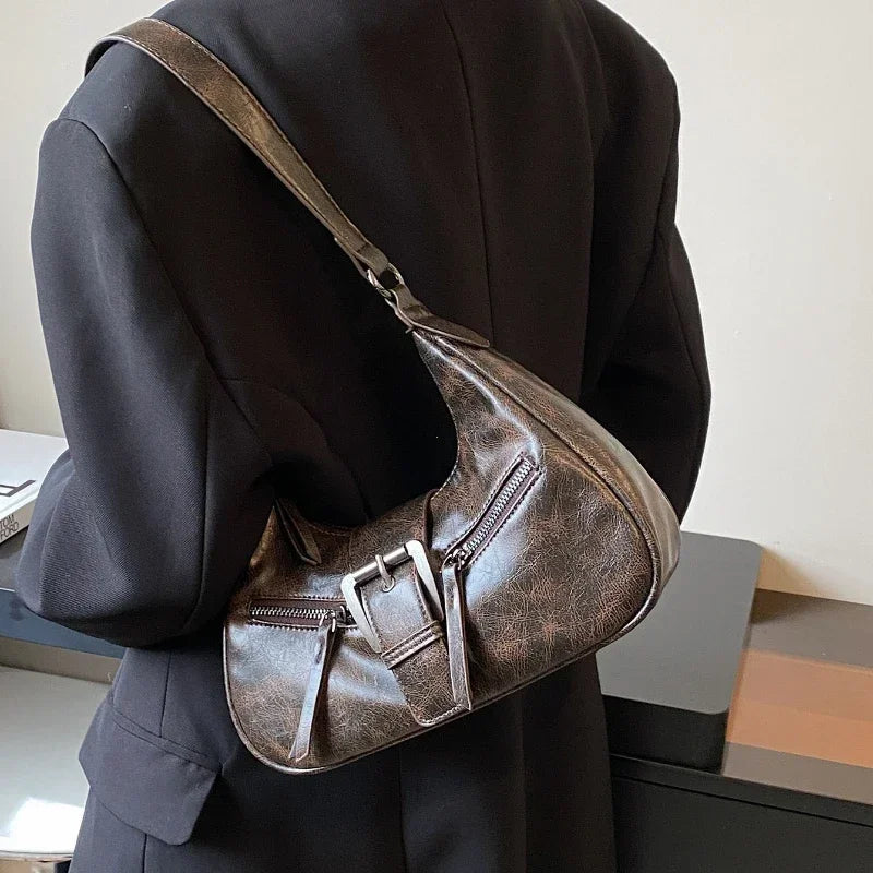Y2K Retro PU Leather Shoulder Bag – Vintage Crossbody Underarm Bag