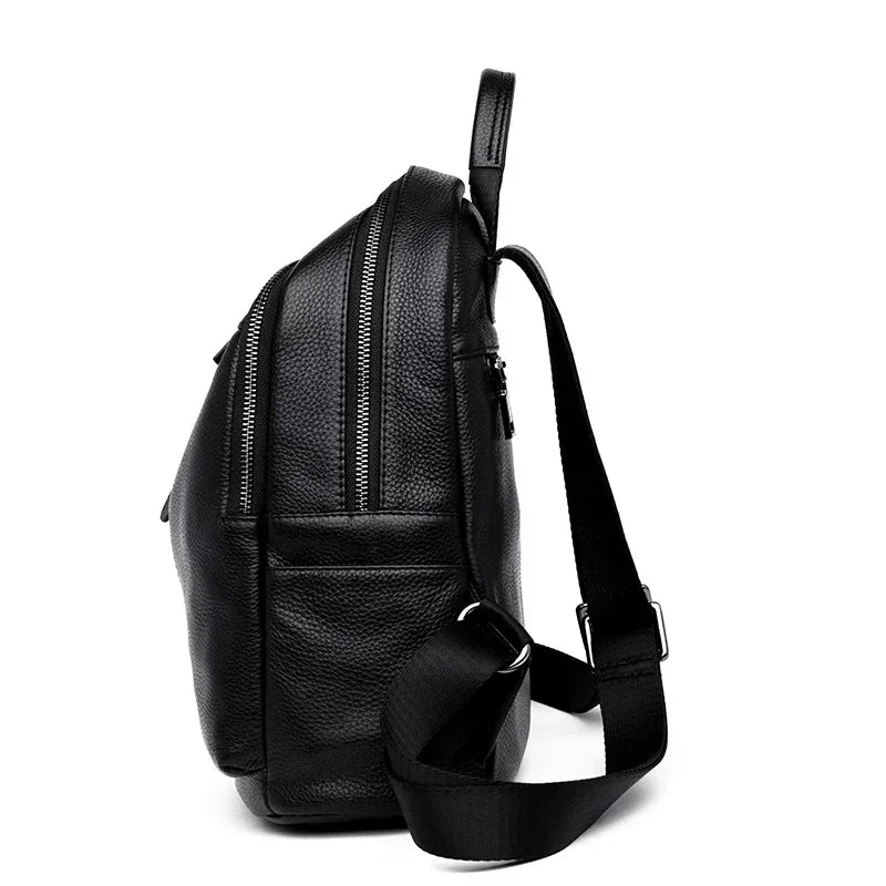 Genuine Leather Women Backpack – Multi-Pocket Luxury