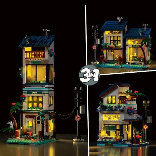 3-in-1 Beach House Building Blocks Set – MOC Coastal Villa Model