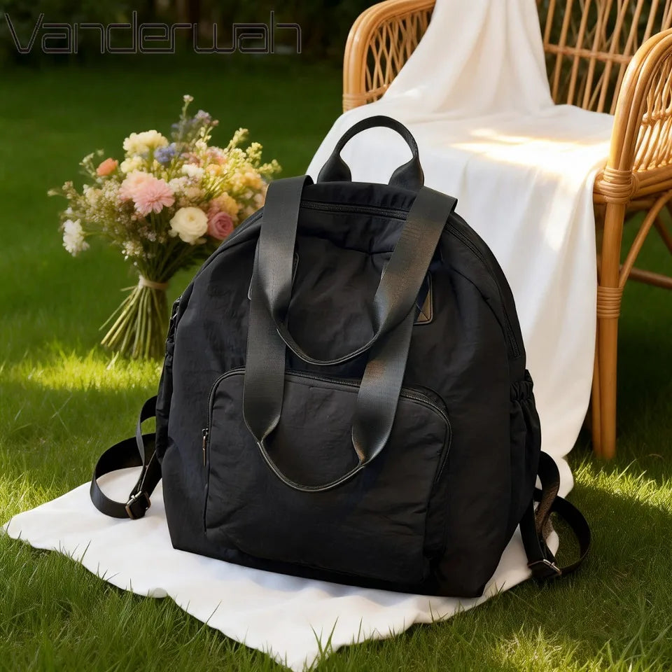 Women's Lightweight Nylon Backpack – Large Capacity Multi-Pocket Daypack