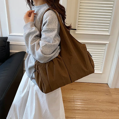 Trendy Wrinkled Fabric Top Handle Bag Comfortable Versatile Texture Shoulder Large Capacity