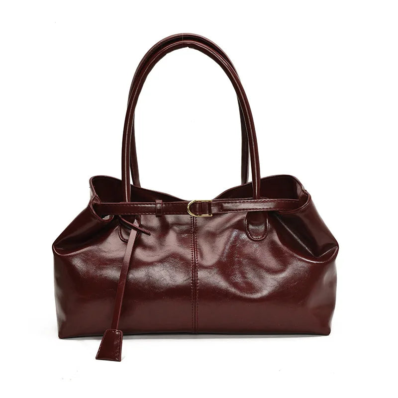 Vintage Leather Shoulder Tote Bag for Women – Large Capacity