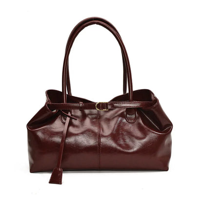 Vintage Leather Shoulder Tote Bag for Women – Large Capacity