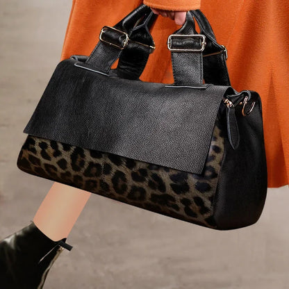 Leopard Print Genuine Leather Shoulder Bag for Women
