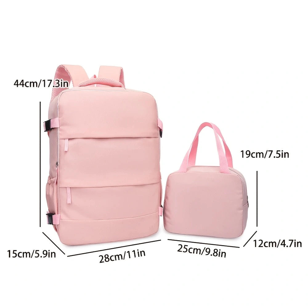 Travel Backpack Set – Carry-On Rucksack with Shoe Compartment & Matching Handbag