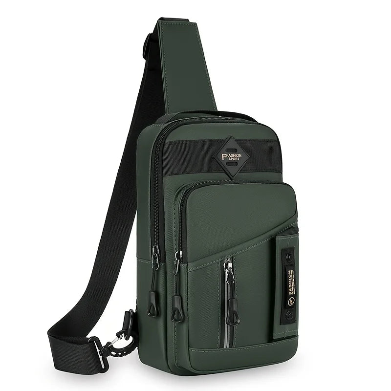 Men's Nylon Chest Bag Multi-Compartment Crossbody Sling