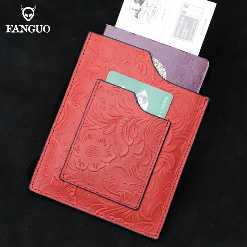 Genuine Leather Passport Holder – Floral Embossed Travel Wallet