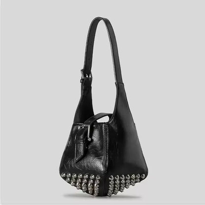 Bucket Bag Women Luxury Designer Handbag Purse Pu Mosaic Belt Buckle Rivet Decoration Underarm