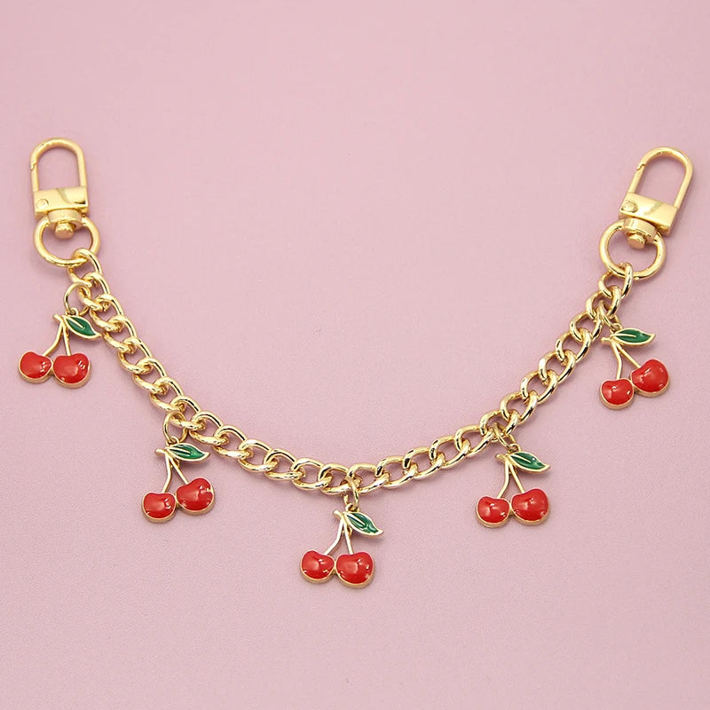 Crystal Cherry Bag Charm Chain with Dual Gold Clips