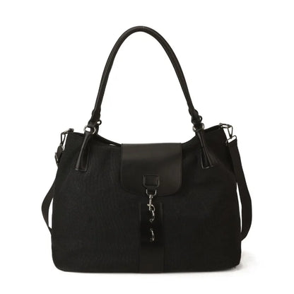 Canvas & PU Leather Tote Bag – Large Capacity Work & Travel Handbag