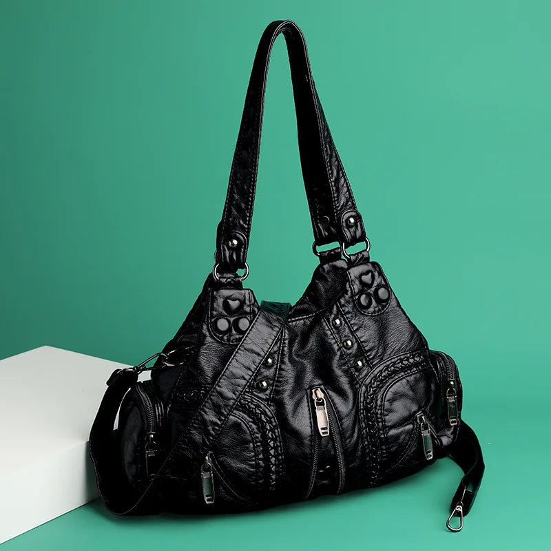 Y2K Punk Rivet PU Leather Tote Shoulder Bag for Women
