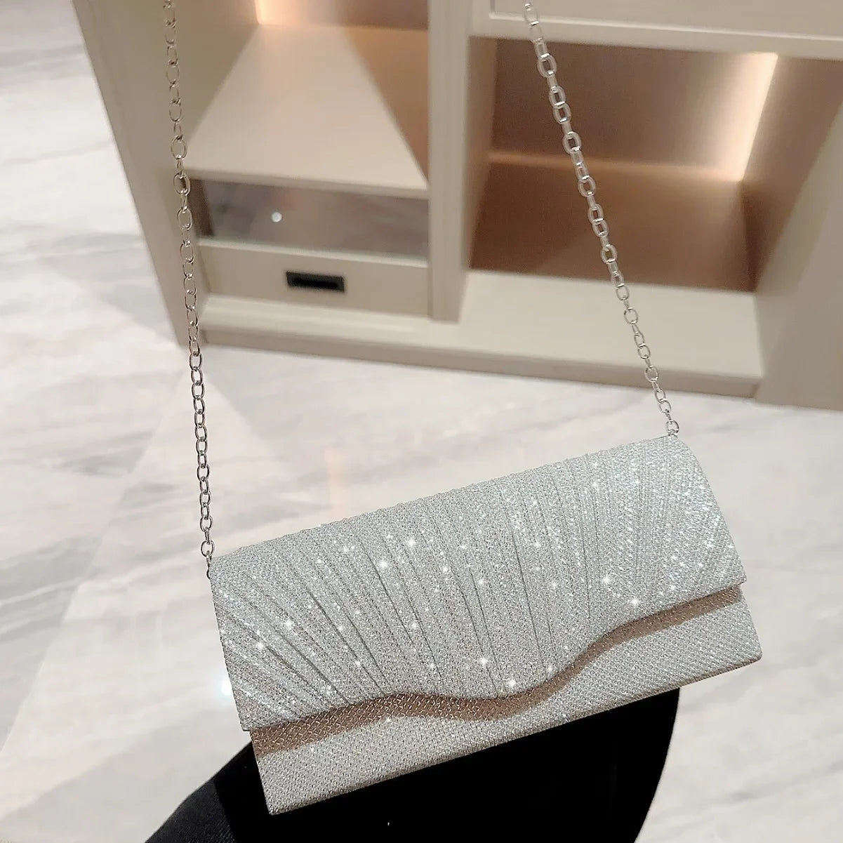 Glitter Evening Clutch Bag – Elegant Chain Shoulder Purse for Women