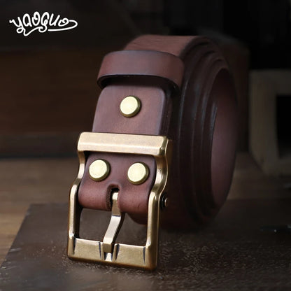 Genuine Leather Men's Belt with Brass Buckle – Handmade Cowhide
