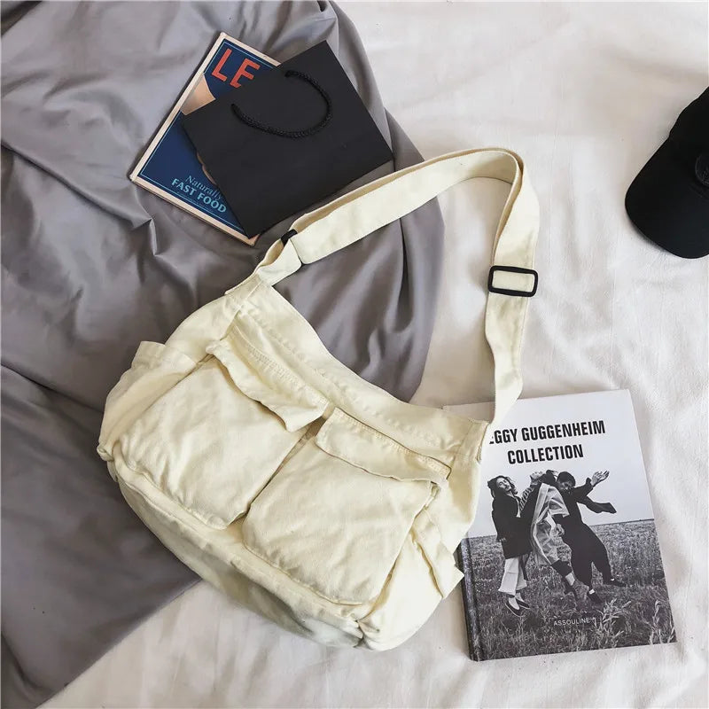 Canvas Crossbody Bag for Women – Large Capacity Retro Tote