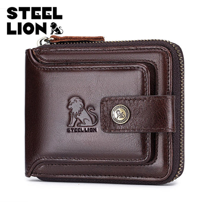 Leather Card Holder Wallet for Men, Zip-Around Cowhide Wallet
