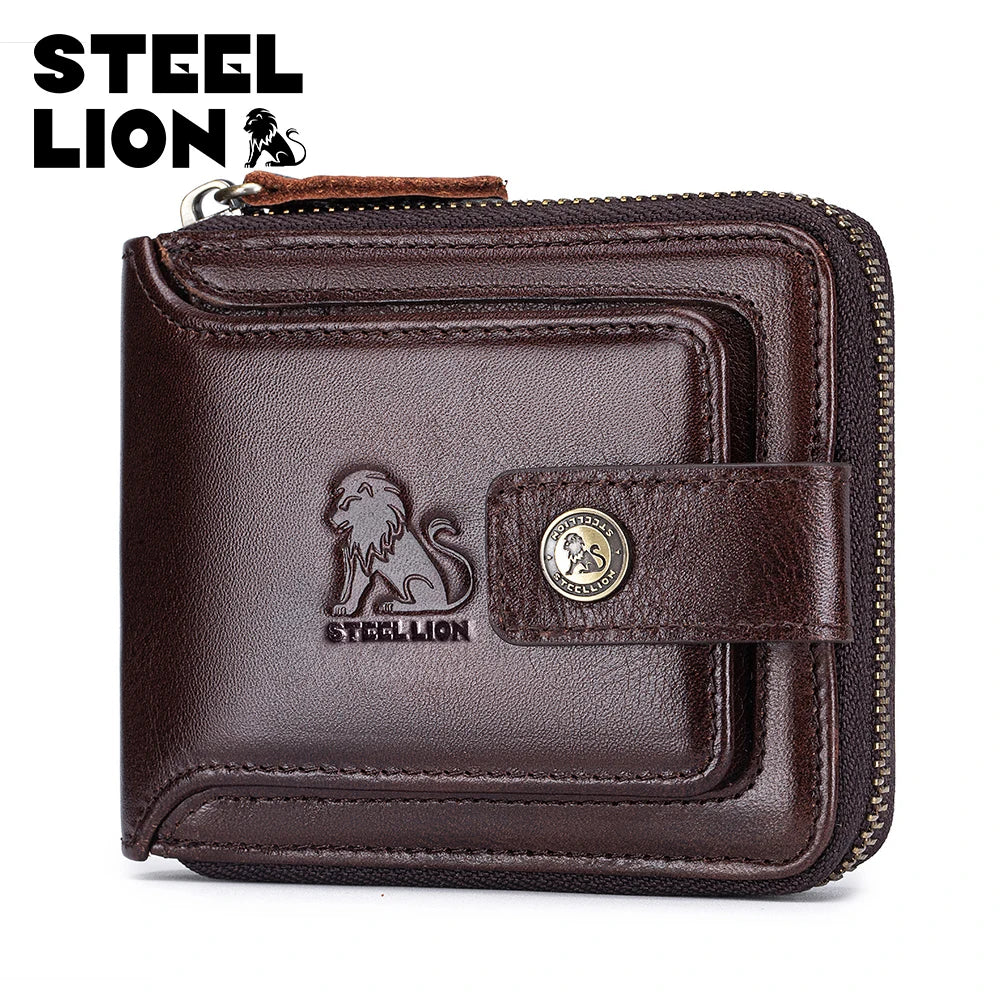 Steel Lion Men's Genuine Leather Zipper Wallet
