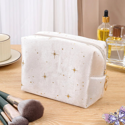 Velvet Makeup Bag with Star Pattern – Travel Cosmetic Pouch