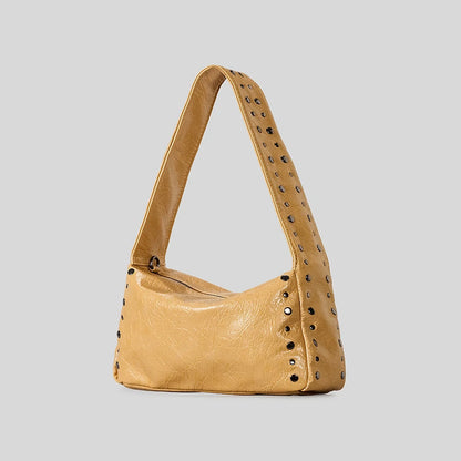Vintage Rivet Women Shoulder Bags Motorcycle Style Underarm Bag Luxury Soft Pu Leather Crossbody