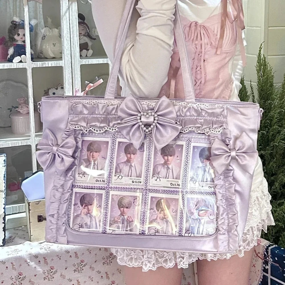 Lace Bow Ita Bag Y2K Lolita Shoulder Bag with Display Window